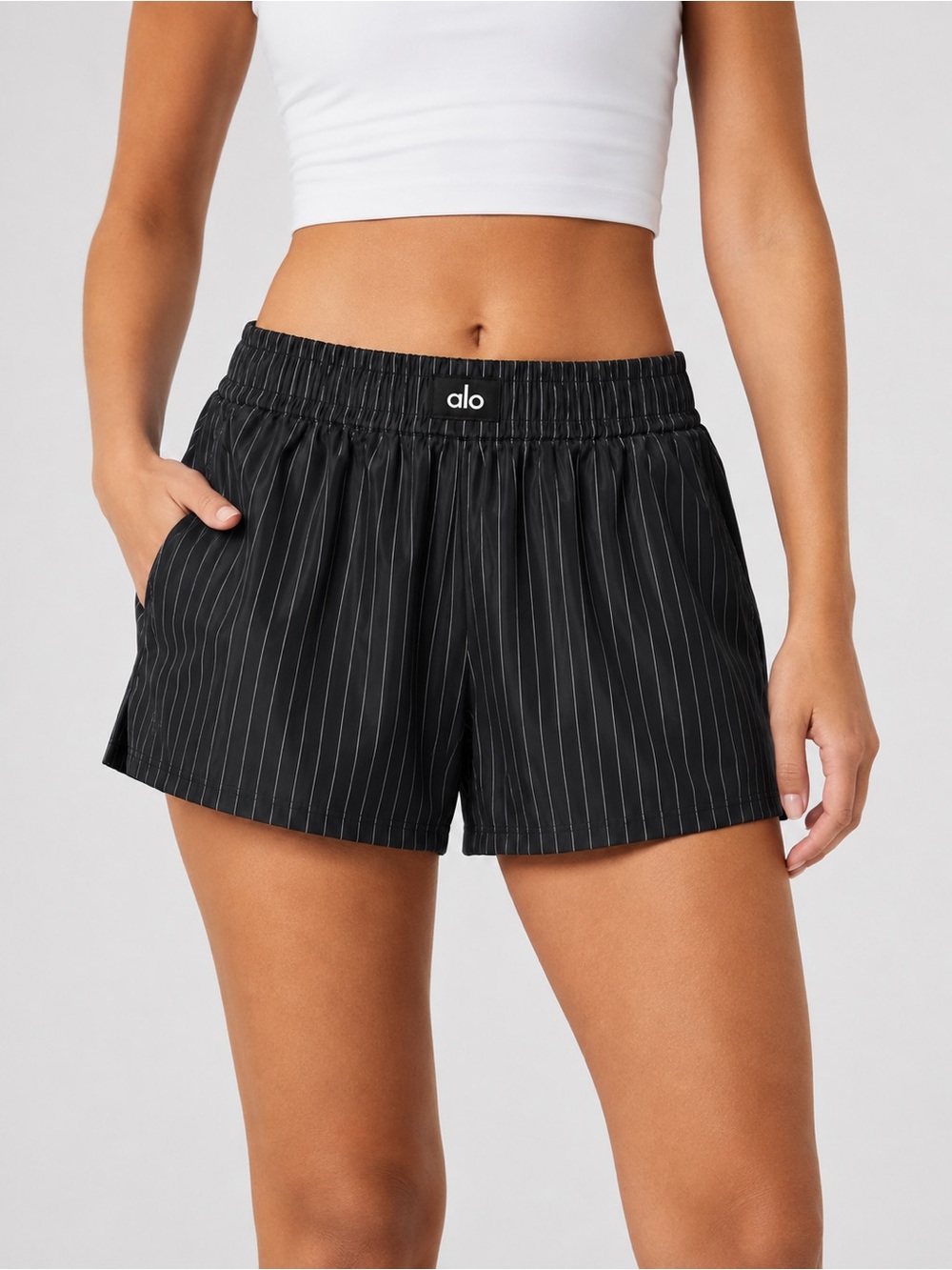 Alo Yoga Black Pinstripe Athletic Shorts Size XS